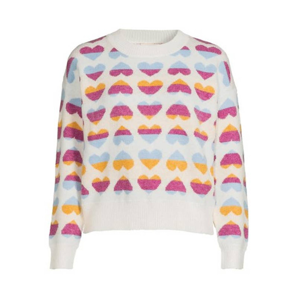 NWT Women's Dreamers by Debut Heart Pattern Pullover Sweater Multicolor XL - Picture 1 of 12